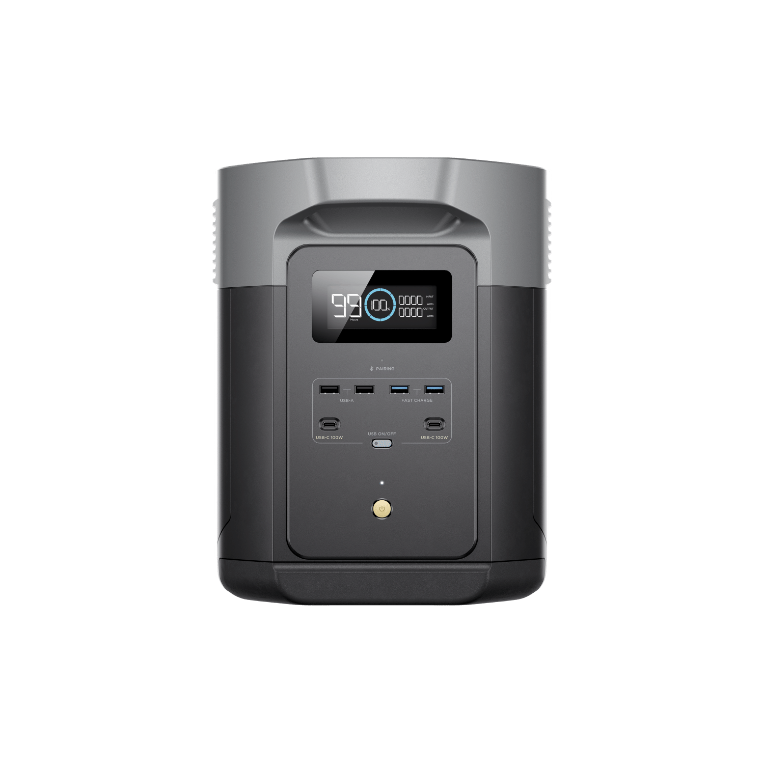 EcoFlow Delta 2 Max portable power station front view with display and AC outlets