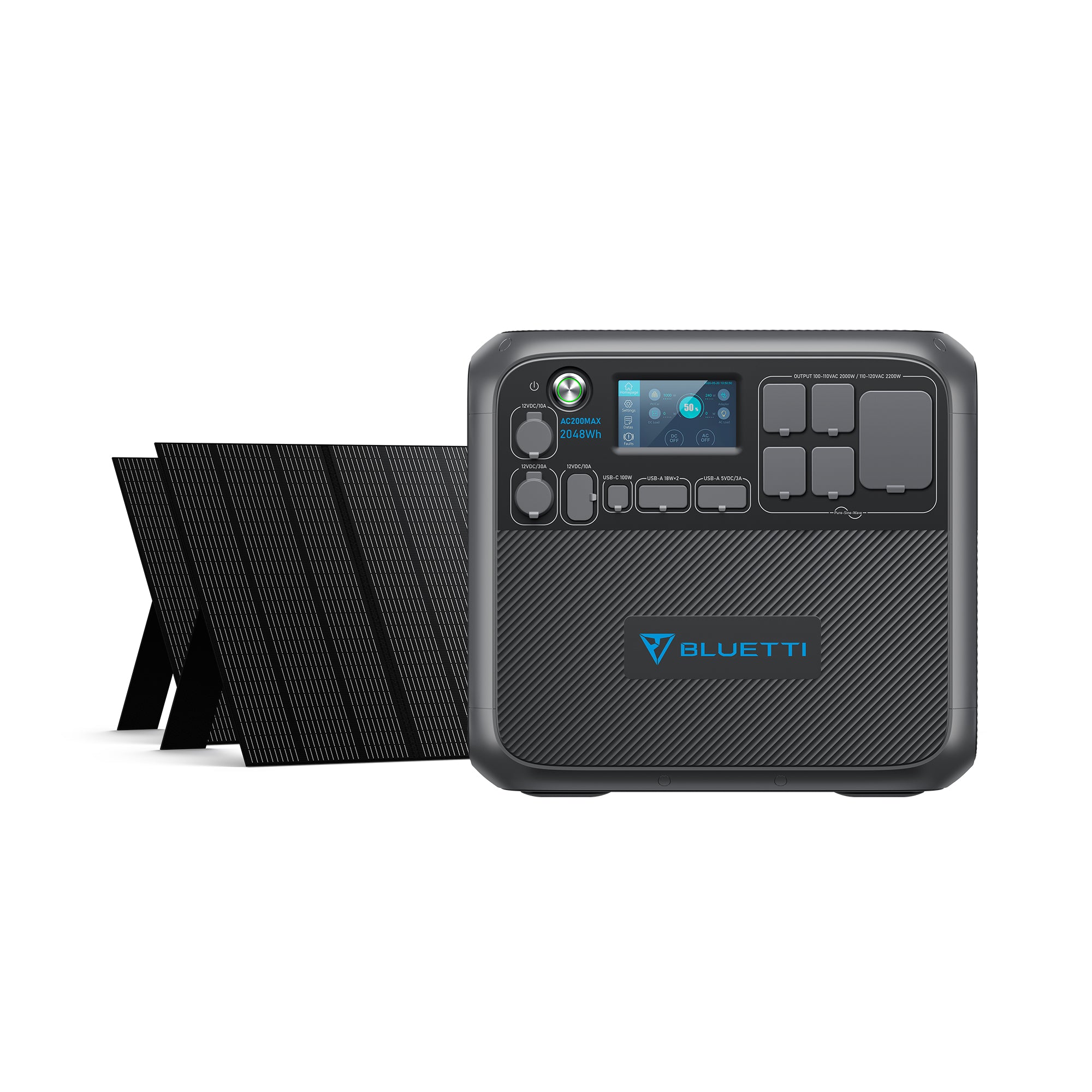 Bluetti AC200MAX power station with two Bluetti solar panels