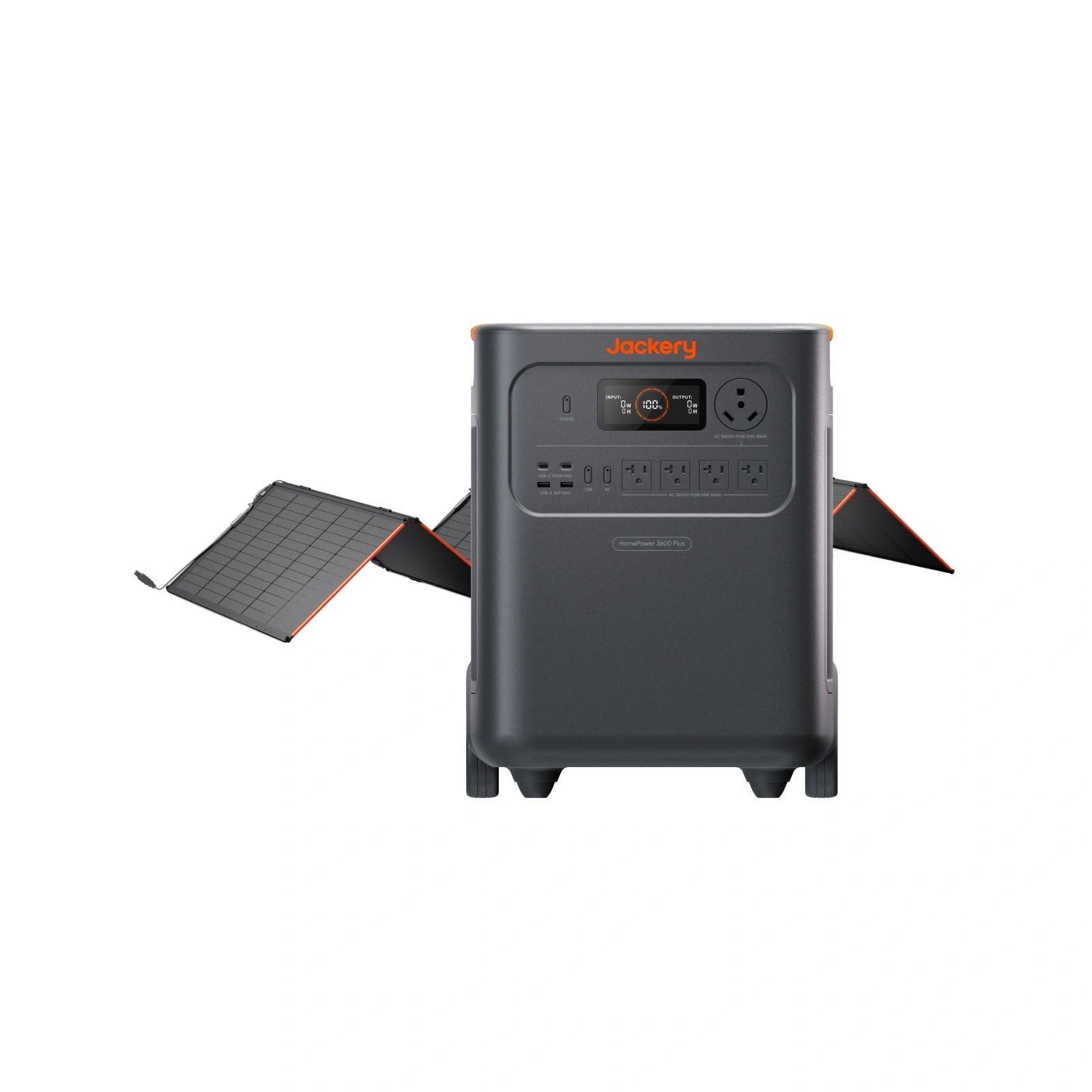 Jackery HomePower 3600 Plus with SolarSaga 500 X solar panels spread out behind it