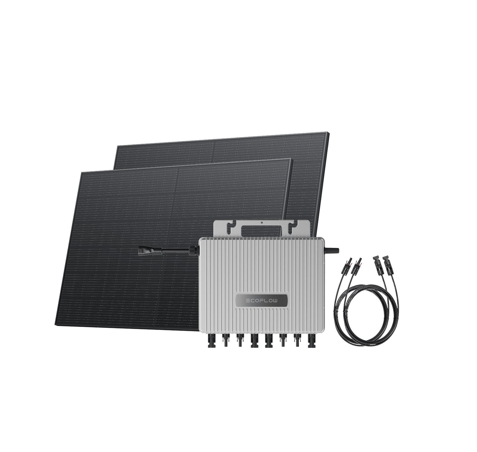 EcoFlow STREAM Microinverter plug-in solar kit with two 400W rigid solar panels and connection cables