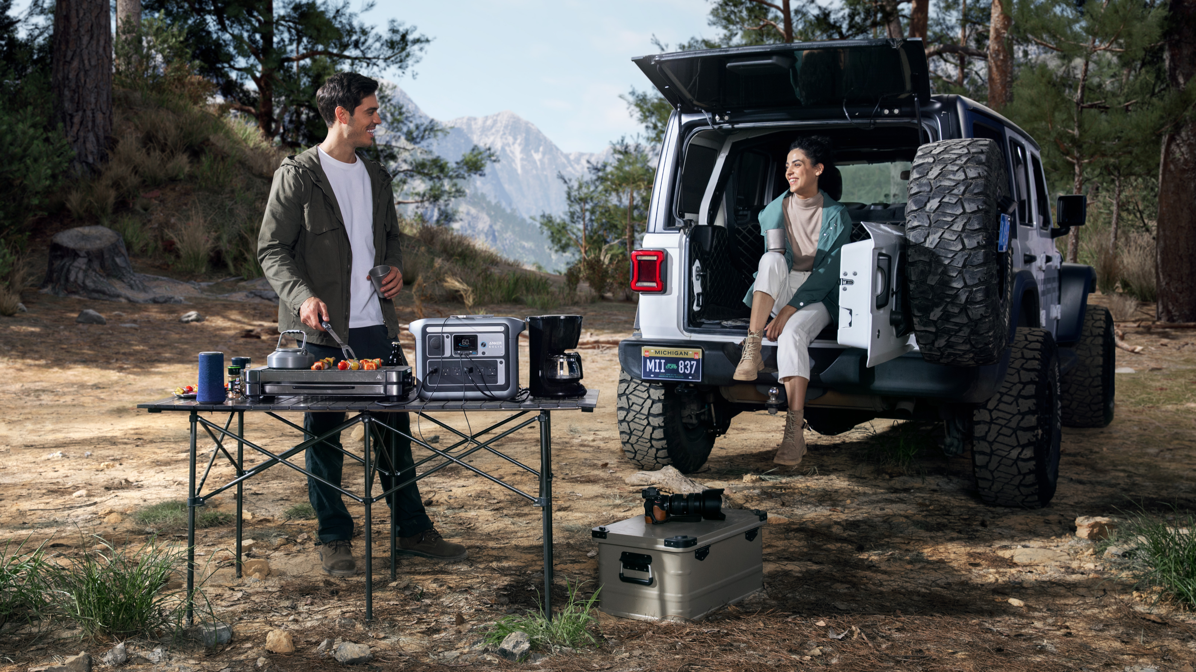 Anker Solix C1000 at a campsite powering outdoor gear
