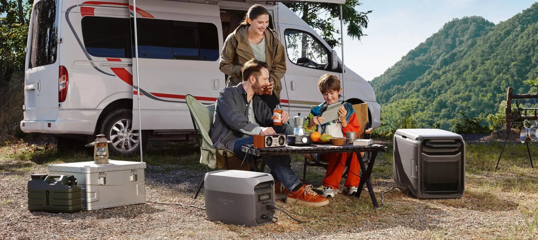 EcoFlow Delta 3 Max at a campsite with family