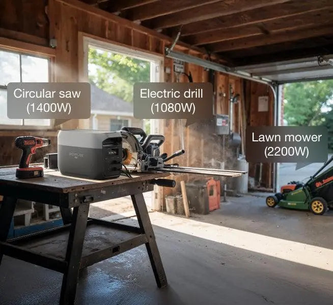 EcoFlow Delta 3 Max powering workshop tools in a garage