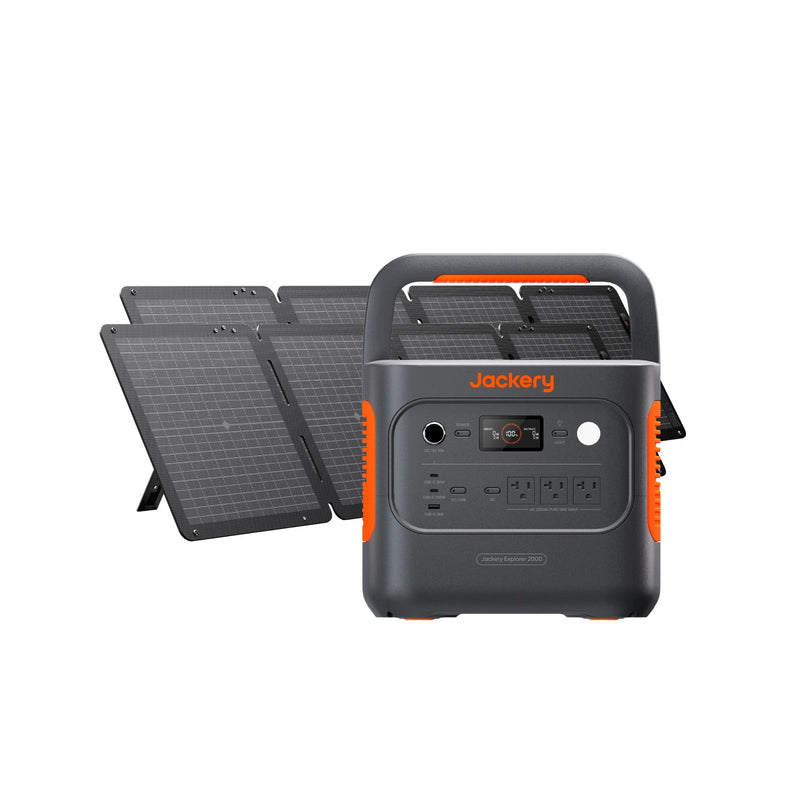 Jackery Explorer 2000 v2 with folding handle and SolarSaga solar panels